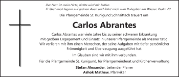Traueranzeige von Carlos Abrantes von Pegnitz-Zeitung