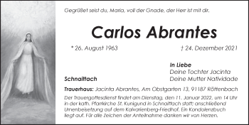 Traueranzeige von Carlos Abrantes von Pegnitz-Zeitung