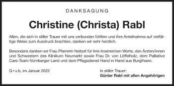 Traueranzeige von Christine Rabl von Der Bote