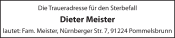 Traueranzeige von Dieter Meister von Pegnitz-Zeitung