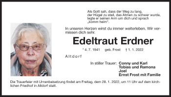 Traueranzeige von Edeltraut Erdner von Der Bote