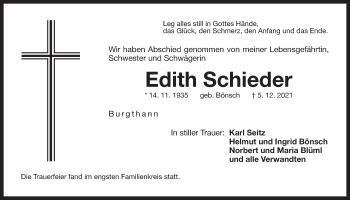 Traueranzeige von Edith Schieder von Der Bote