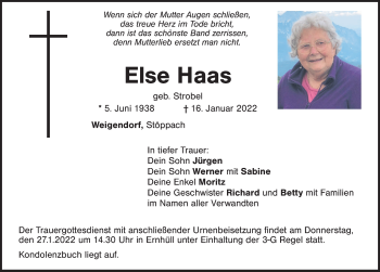 Traueranzeige von Else Haas von Hersbrucker Zeitung