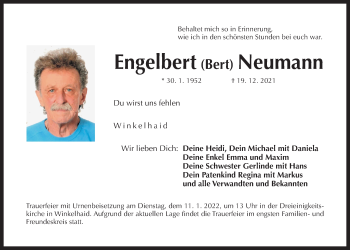 Traueranzeige von Engelbert Neumann von Der Bote