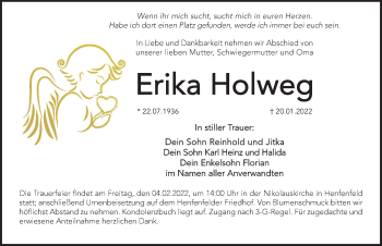 Traueranzeige von Erika Holweg von Hersbrucker Zeitung