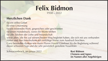 Traueranzeige von Felix Bidmon von Der Bote