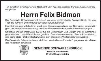 Traueranzeige von Felix Bidmon von Der Bote
