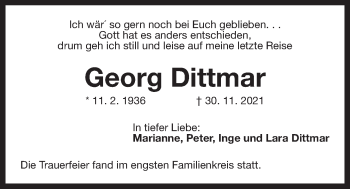 Traueranzeige von Georg Dittmar von Der Bote