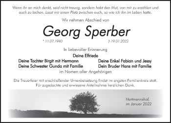 Traueranzeige von Georg Sperber von Hersbrucker Zeitung