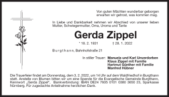 Traueranzeige von Gerda Zippel von Der Bote