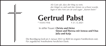 Traueranzeige von Gertrud Pabst von Pegnitz-Zeitung