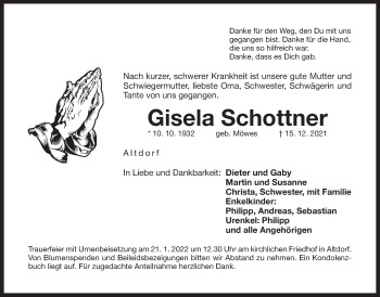 Traueranzeige von Gisela Schottner von Der Bote