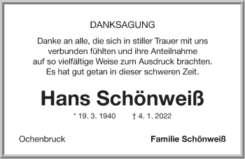 Traueranzeige von Hans Schönweiß von Der Bote