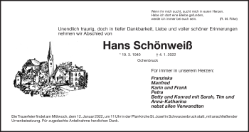 Traueranzeige von Hans Schönweiß von Der Bote