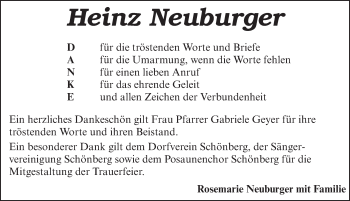 Traueranzeige von Heinz Neuburger von Pegnitz-Zeitung