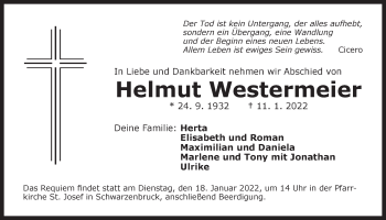 Traueranzeige von Helmut Westermeier von Der Bote