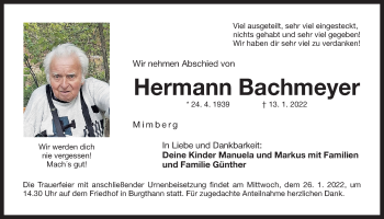 Traueranzeige von Hermann Bachmeyer von Der Bote