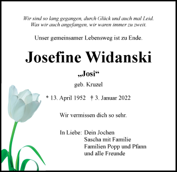 Traueranzeige von Josefine Widanski von Der Bote