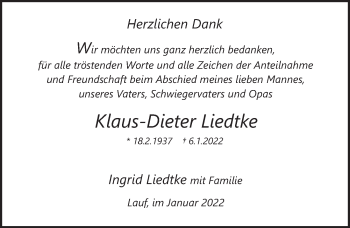 Traueranzeige von Klaus-Dieter Liedtke von Pegnitz-Zeitung