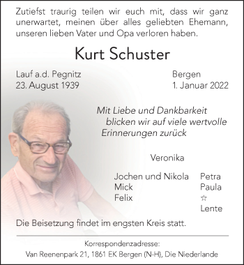 Traueranzeige von Kurt Schuster von Pegnitz-Zeitung