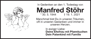 Traueranzeige von Manfred Stöhr von Der Bote