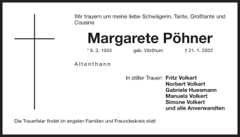 Traueranzeige von Margarete Pöhner von Der Bote