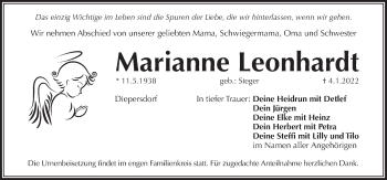 Traueranzeige von Marianne Leonhardt von Pegnitz-Zeitung