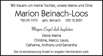 Traueranzeige von Marion Beinach-Loos von Pegnitz-Zeitung