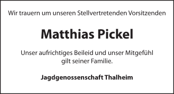 Traueranzeige von Matthias Pickel von Hersbrucker Zeitung