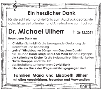 Traueranzeige von Michael Ullherr von Hersbrucker Zeitung