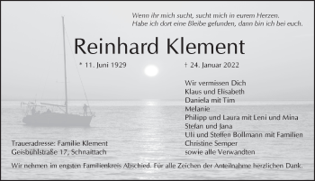 Traueranzeige von Reinhard Klement von Pegnitz-Zeitung