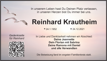 Traueranzeige von Reinhard Krautheim von Der Bote