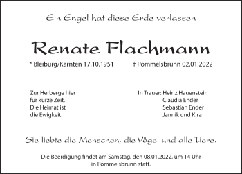 Traueranzeige von Renate Flachmann von Hersbrucker Zeitung