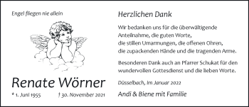 Traueranzeige von Renate Wörner von Hersbrucker Zeitung