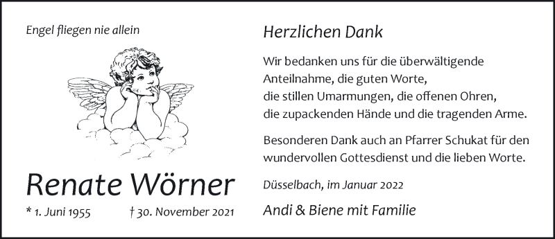  Traueranzeige für Renate Wörner vom 08.01.2022 aus Hersbrucker Zeitung