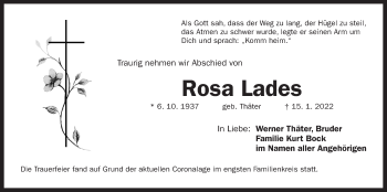Traueranzeige von Rosa Lades von Der Bote