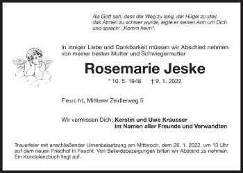 Traueranzeige von Rosemarie Jeske von Der Bote
