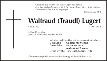 Traueranzeige von Waltraud Lugert von Der Bote