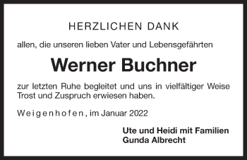 Traueranzeige von Werner Buchner von Der Bote