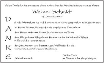 Traueranzeige von Werner Schmidt von Hersbrucker Zeitung