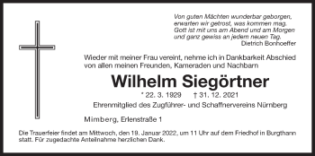 Traueranzeige von Wilhelm Siegörtner von Der Bote