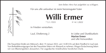 Traueranzeige von Willi Ermer von Pegnitz-Zeitung
