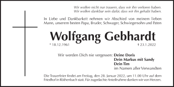 Traueranzeige von Wolfgang Gebhardt von Pegnitz-Zeitung