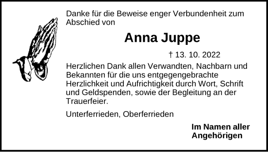 Traueranzeige von Anna Juppe von Der Bote