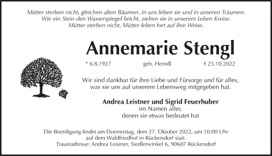 Traueranzeige von Annemarie Stengl von Pegnitz-Zeitung