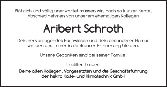 Traueranzeige von Aribert Schroth von Pegnitz-Zeitung