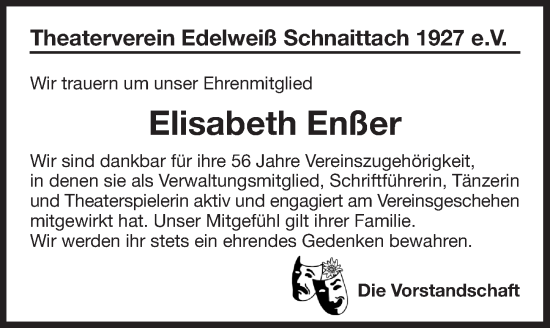 Traueranzeige von Elisabeth Enßer von Pegnitz-Zeitung