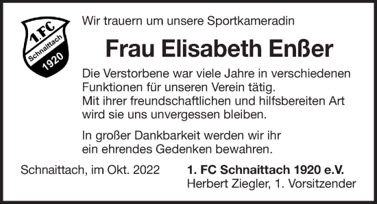 Traueranzeige von Elisabeth Enßer von Pegnitz-Zeitung