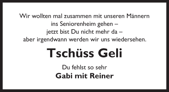 Traueranzeige von Geli  von Der Bote