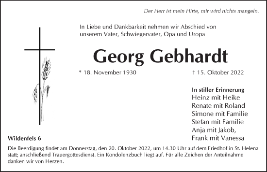 Traueranzeige von Georg Gebhardt von Pegnitz-Zeitung